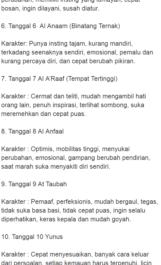 Taukah8inza Subhanallah Arti Tanggal Lahir Dan Karakter Menurut Islam Berdasarkan Urutan Surah Dalam Al Qur An