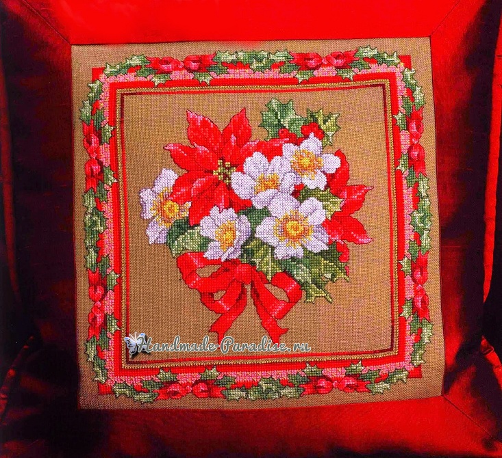 Вышивка крестом. Подушка с рождественскими звездами (1)