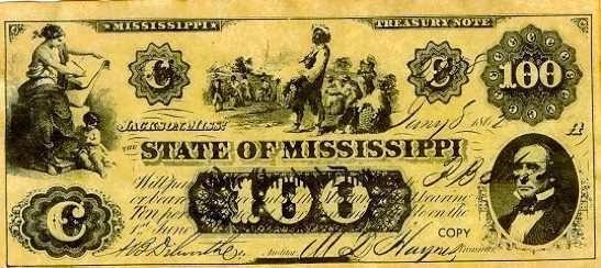 100 долларов КША,  штат Миссисипи, 1863 год