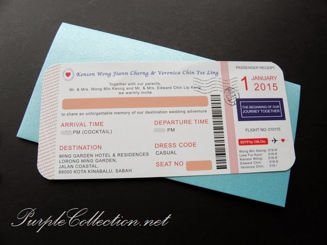 Wedding Boarding Pass Invitation Card, Printing, Malaysia, 婚礼邀请卡片, kad kahwin, custom design, sabah, sarawak, kota kinabalu, kuching, tawau, sandakan, miri, bintulu, brunei, singapore, perak, ipoh, penang, kedah, kelantan, pahang, bentong, johor bahru, kuantan, melaka, seremban, handmade, baby pink ribbon, cetak, flourish tag, turquoise colour, unique, special, modern, travel theme, personalised, personalized, international, online order, envelope, 