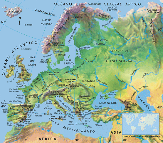 Geografía e Historia: Mapa físico de Europa
