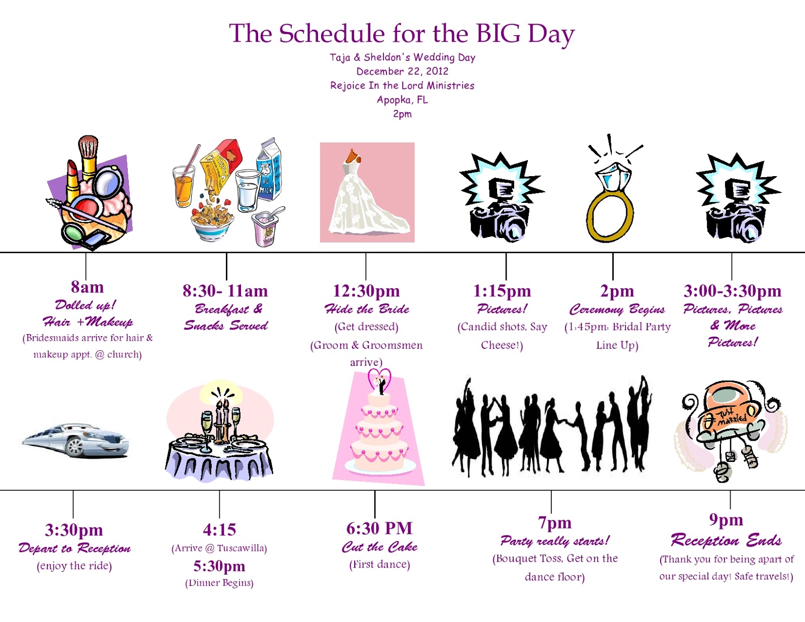 At Last Wedding Event Design Diy Bridal Party Schedule Diy Bridal Party Schedule