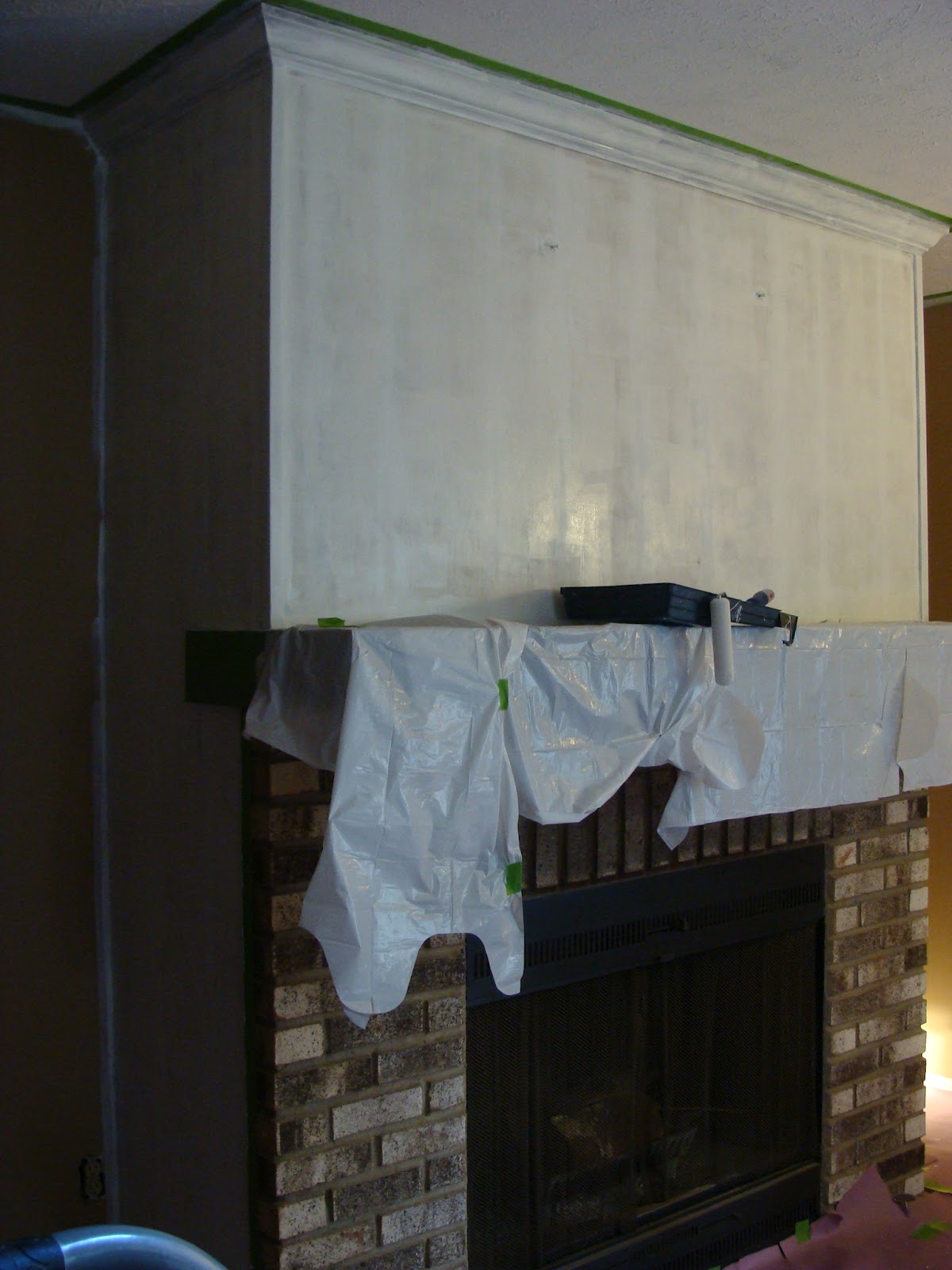 FabTwigs Wood Paneling Fireplace Makeover How to Fill Grooves
