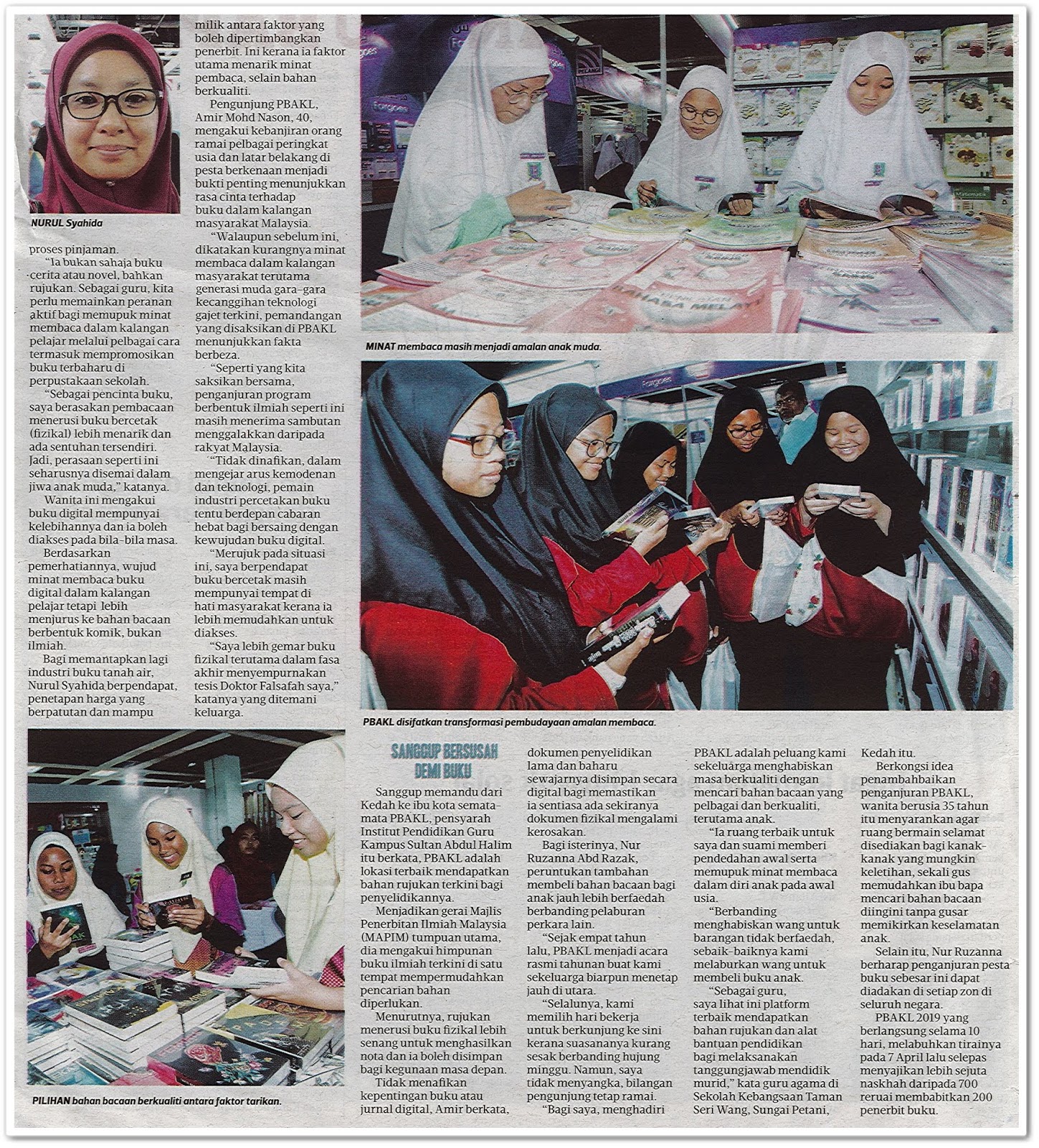 Minat membaca masih subur - Keratan akhbar Metro Ahad 14 April 2019