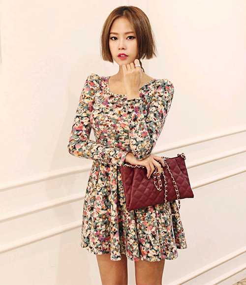 [Dabagirl] Floral Long Sleeved Skater Dress | KSTYLICK - Latest Korean ...