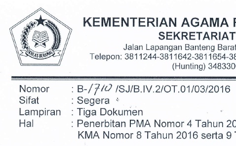Surat Edaran (SE) nomor : B-1710/SJ/B.IV.2/OT.O1/03/2016