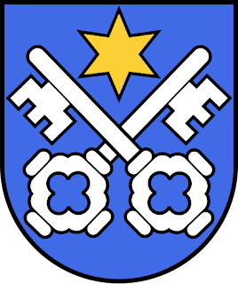 Clé d’azur et clé de sinople Huttwil-coat_of_arms.svg