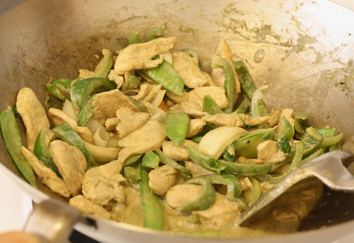 stir frying thai green curry chicken