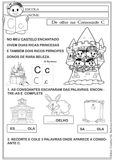 Atividade Aletra C Com Textinho Turma Da Mônica Ideia Criativa Gi