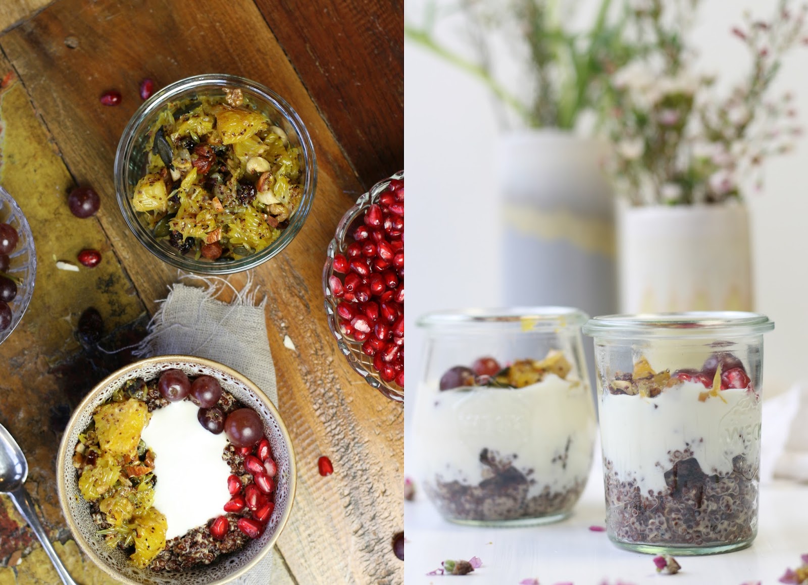 Frau A. kocht Quinoa Porridge mit Orangen Nuss Kern Mix