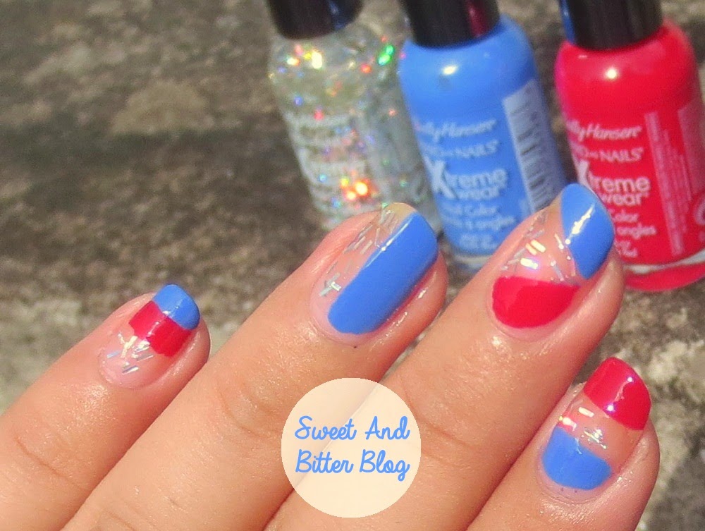 Red Blue Nail Art // Sally Hansen Pacific Blue, Cherry Red, In the Spotlight