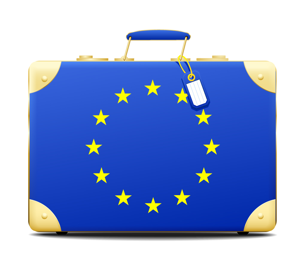 欧州連合の旗をデザインしたトラベルバッグ Europe symbols travel boxes イラスト素材