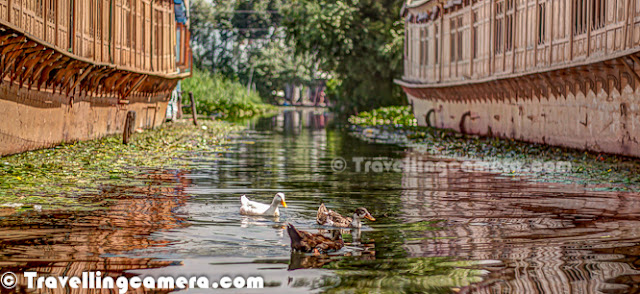Dal Lake is one of the most popular lakes of India, which is located in Srinagar, the summer capital of Jammu and Kashmir. The urban lake, which is the second largest in the state, is integral to tourism and recreation in Kashmir and is nicknamed the 'Jewel in the crown of Kashmir' or 'Srinagar's Jewel'. The lake is also an important source for commercial operations in fishing and water plant harvesting.The shore line of the lake is encompassed by a boulevard lined with Mughal era gardens, parks, houseboats and hotels. Scenic views of the lake can be witnessed from the shore line Mughal gardens, such as Shalimar Bagh and Nishat Bagh built during the reign of Mughal Emperor Jahangir) and from houseboats cruising along the lake in the colourful shikaras. Dal Lake has some Floating gardens as well. The floating gardens, known as 'Rad' in Kashmiri, blossom with lotus flowers during July and August. The wetland is divided by causeways into four basins - Gagribal, Lokut Dal, Bod Dal and Nagin (although Nagin is also considered as an independent lake). During our trip to Shrinagar, we stayed in a hotel around Nagin lake only. Oldest Five star of the city is located on the bank of Nagin Lake. Lokut-dal and Bod-dal each have an island in the centre, known as Rup Lank (or Char Chinari) and Sona Lank respectively.  There are some personal houses around Dal Lake and people have their own boats to travel from one place to another for getting stuff from Lake-Market, which is again located inside Dal Lake only. Houseboats and the Dal Lake are widely associated with Srinigar and are nicknamed 'floating palaces', built according to British customs.The houseboats are generally made from local cedar-wood and are graded in a similar fashion to hotels according to level of comfort.Many of them have lavishly furnished rooms, with verandas and a terrace to serve as a sun-deck or to serve evening cocktails.They are mainly moored along the western periphery of the lake, close to the lakeside boulevard in the vicinity of the Dal gate and on small islands in the lake. They are anchored individually, with interconnecting bridges providing access from one boat to the other.The kitchen-boat is annexed to the main houseboat, which also serves as residence of the boatkeeper and his family.Many boats on Dal Lake are used for selling stuff to tourists. Anything like Artificial Jewellery, Corns, Fruits, Cloths, Wooden Articles, Flowers etc. Some of the vendors can be seen selling digital-cards for still/video cameras.        Each houseboat has an exclusive shikara for ferrying guests to the shore. A shikara is small paddled taxi boat, often about 15 feet and made of wood with a canopy and a spade shaped bottom.It is the cultural symbol of Kashmir and is used not only for ferrying visitors but is also used for the vending of fruits, vegetables and flowers and for the fishing and harvesting of aquatic vegetation.All gardens in the lake periphery and houseboats anchored in the lake are approachable through shikaras.The boats are often navigated by two boatmen dressed in 'Phiron' (traditional dress) and carry 'Kangris' or portable heaters on the boat.A shikara can seat about six people and have heavily cushioned seats and backrests to provide comfort in Mughul style.All houseboat owners provide shikara transport to their house guests free of charge. The shikara is also used to provide for other sightseeing locations in the valley, notably a cruise along the Jhelum River, offering scenic views of the Pir Panjal mountains and passing through the famous seven bridges and the backwaters enroute.