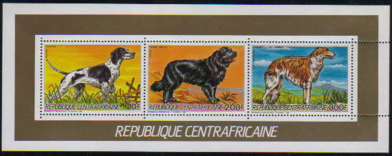 1986年中央アフリカ共和国 ポインター　ニューファンドランド　ボルゾイの切手シート