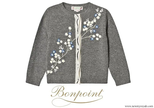 Princess Estelle wore Bonpoint Floral Embroidered Knit Cardigan Grey