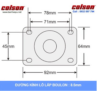 Bảng vẽ kích thước tấm lắp bánh xe đẩy inox 304 vật liệu bánh xe Nylon: