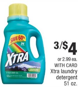 Xtra laundry detergent 51 oz. $2.99 ea. or 3/$4