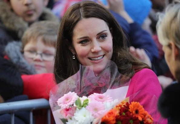 Catherine, Duchess of Cambridge wore Mulberry Double Breasted Coat. Positive Youth Foundation and Coventry University