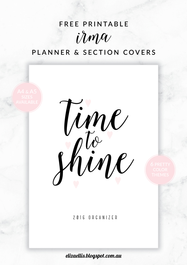 Introducing Irma: The New Free Printables for 2016. Download your free printable planner covers and section dividers in this post. By Eliza Ellis