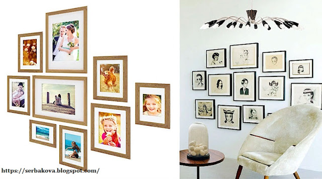 Декорирование стен подборкой небольших фото или рисунков - новый тренд в дизайне интерьера