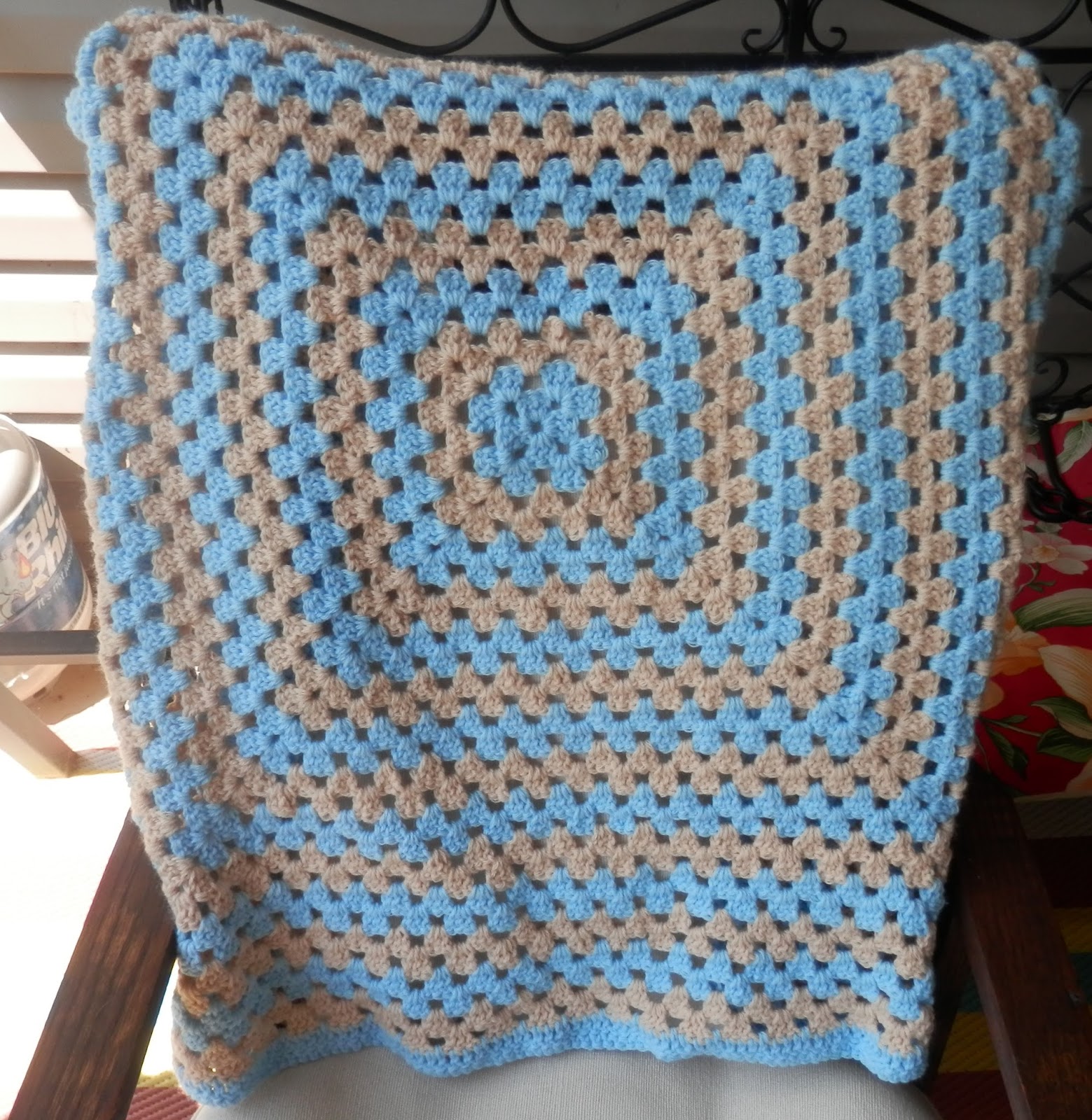 Karens Crocheted Garden of Colors Granny Square Blanket for Baby Boy