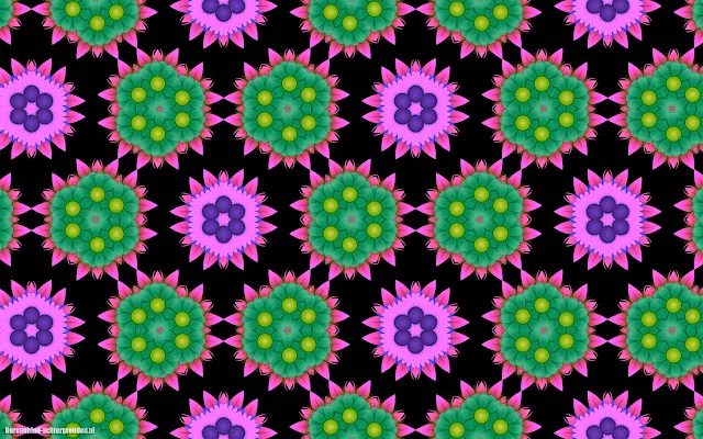 Abstracte wallpaper met roze en groene bloemen