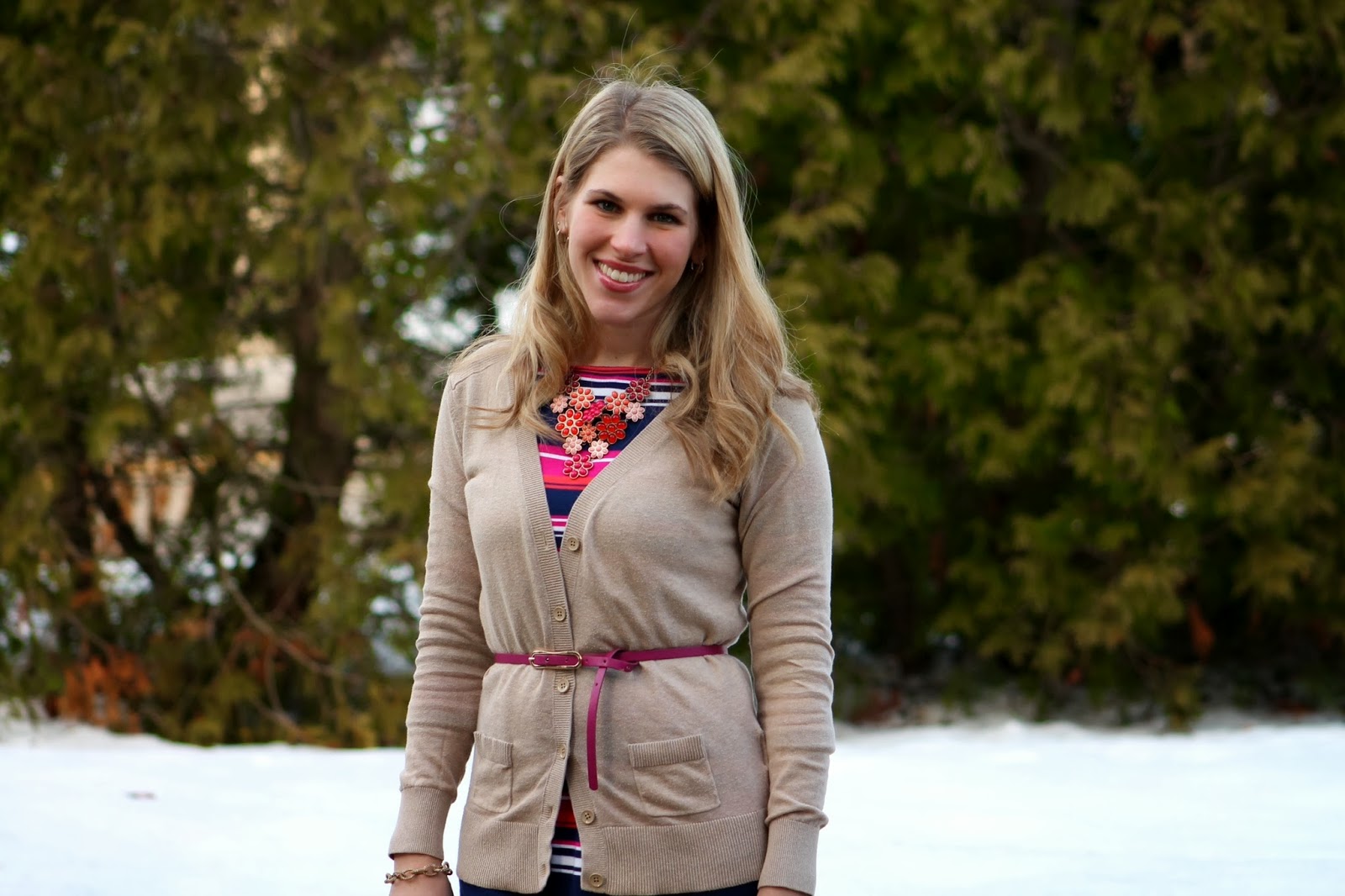 Striped Dress and Belted Cardigan