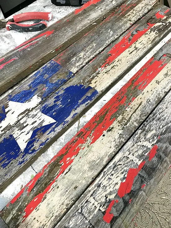 repurposed American Flag pallet wood into a storage box