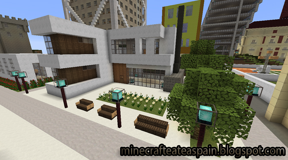 Creaciones Minecrafteate: Casa Moderna Blanco y Gris con jardín en Minecraft .