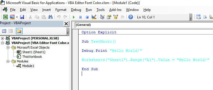 Excel-VBA Solutions: Change Font Color in VBA Editor in MS Excel