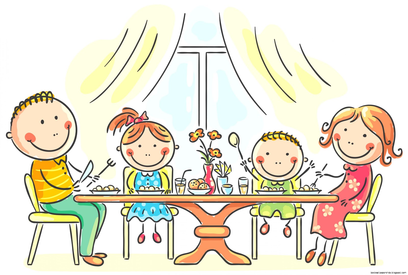 Cartoon Family Eating Dinner