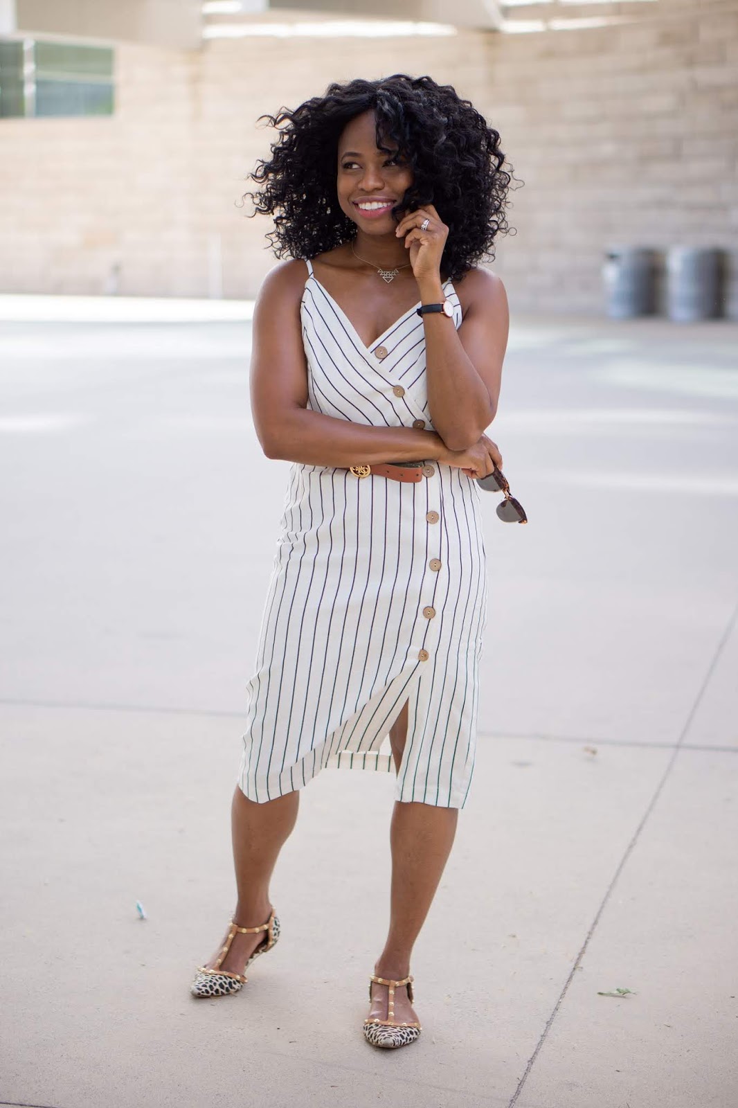 asymmetrical button front midi dress