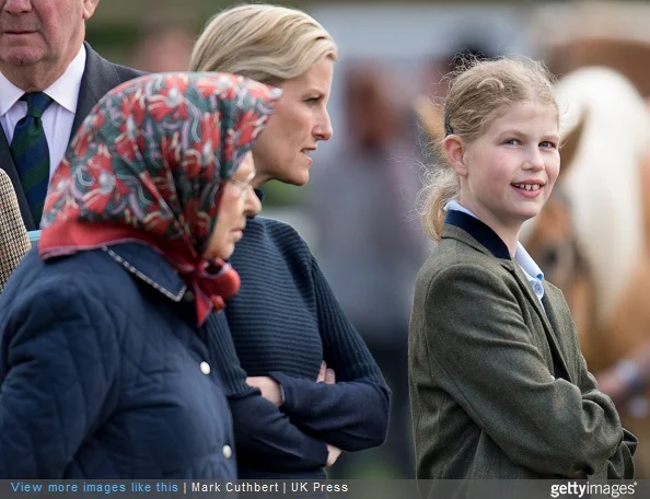 Queen Elizabeth II with Sophie, Countess of Wessex and Lady Louise Windsor attended the Royal Windsor Horse show in the private grounds of Windsor Castle on May 15, 2015 in Windsor, England.