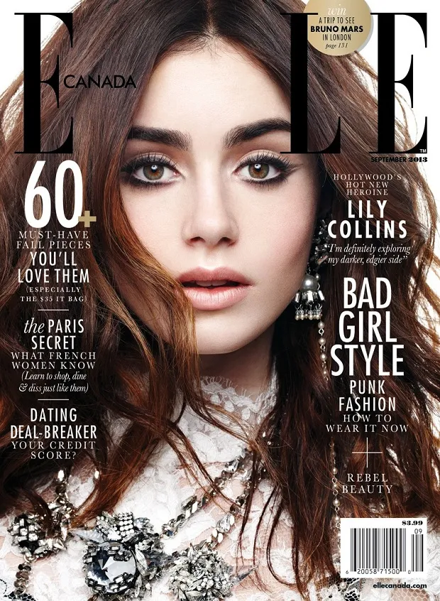 Lily Collins wears statement accessories for Elle Canada September 2013