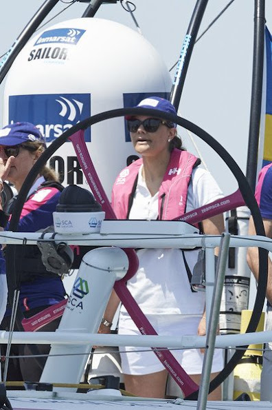 Crown Princess Victoria of Sweden on board the SCA the second day of her visit to the Volvo Ocean Race