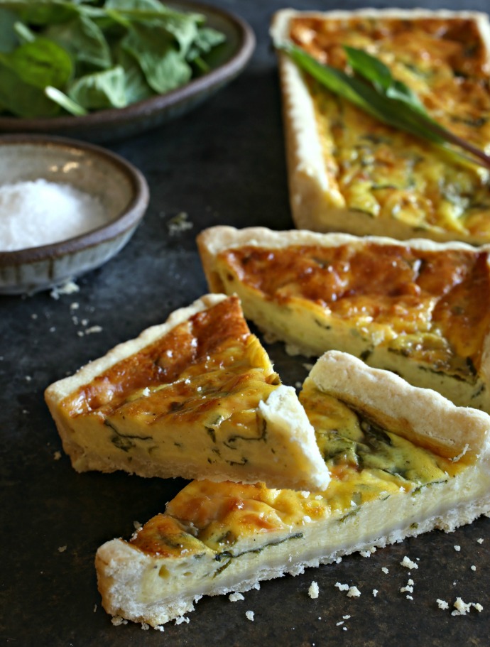 Savory tart with Gruyere cheese and spring ramps.