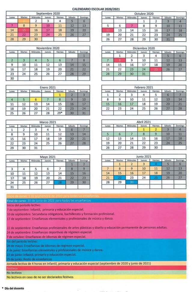 Calendario escolar 2020/21