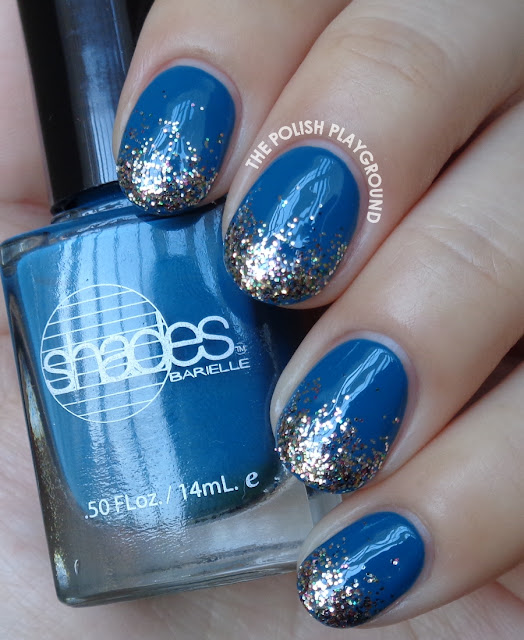 Dark Blue with Glittery Gradient Tips Nail Art