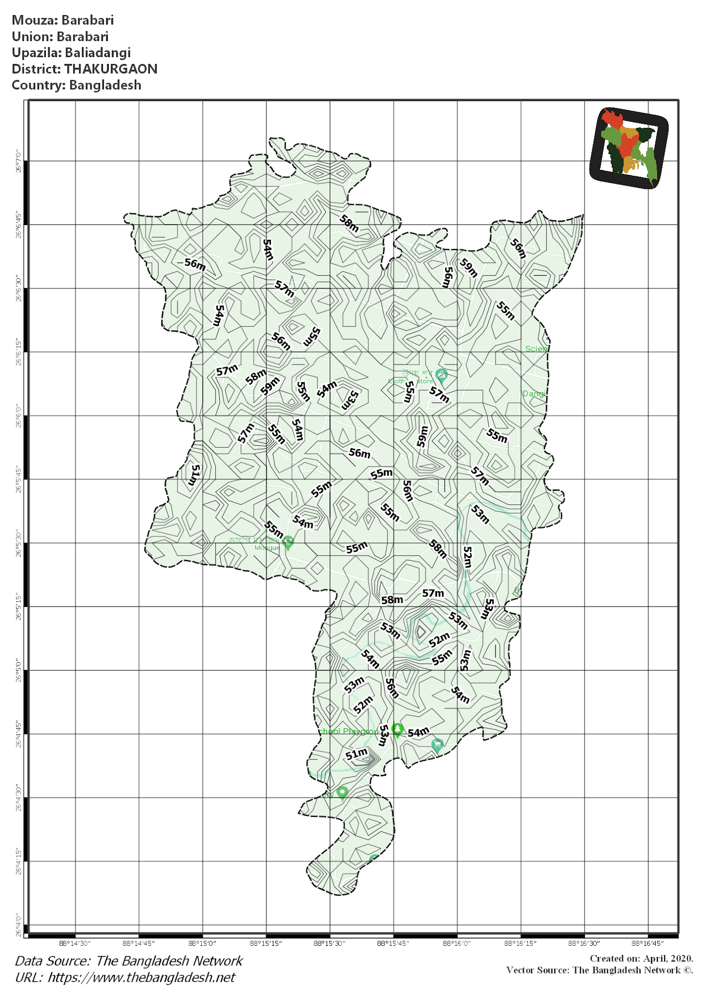 Map of Barabari Mouza of Baliadangi Upazila, THAKURGAON Map of Barabari Mouza of Baliadangi Upazila, THAKURGAON, Bangladesh.