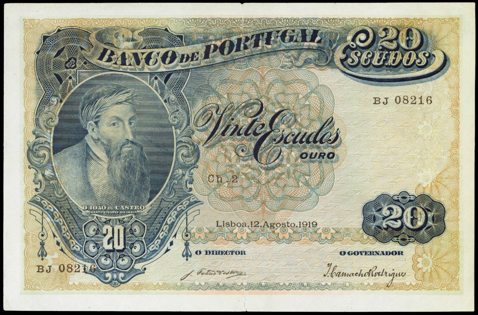 Portugal 20 Escudos banknote 1919 João de Castro