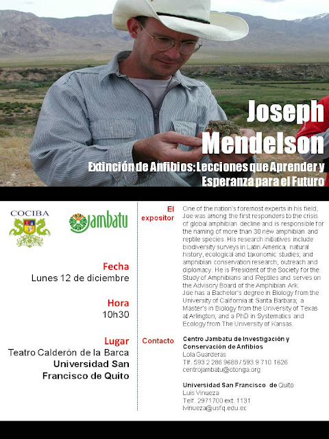 Conferencia de evolución con el Dr. Joseph Mendelson,  lunes 12 de diciembre, 10h30, Teatro Calderón de la Barca