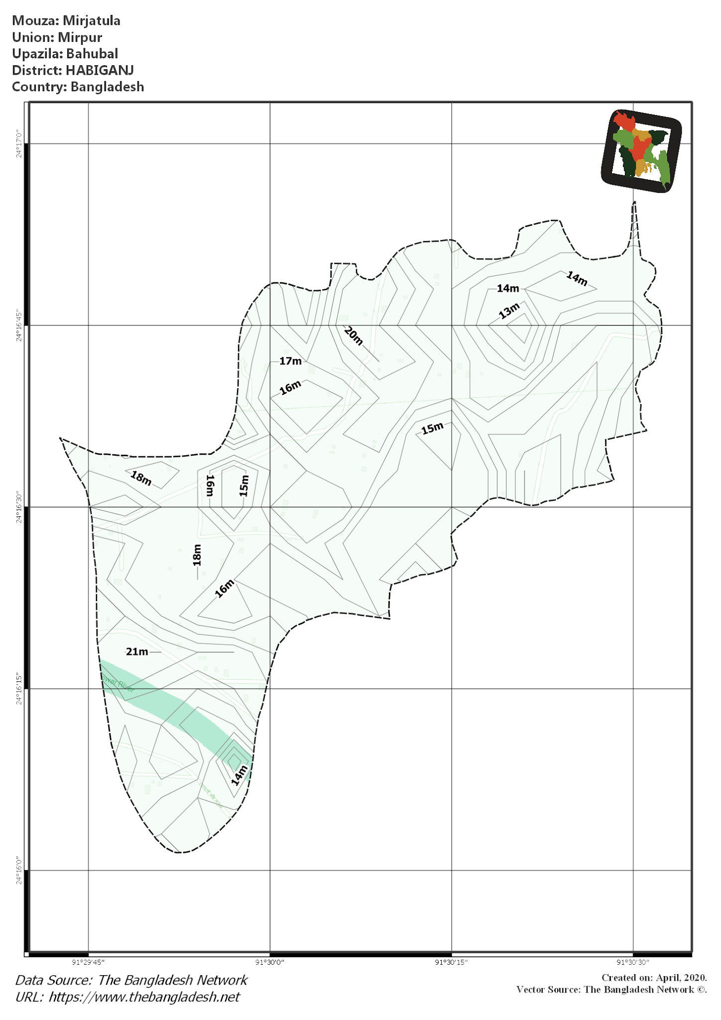 Map of Mirjatula Mouza of Bahubal Upazila, HABIGANJ, Bangladesh.