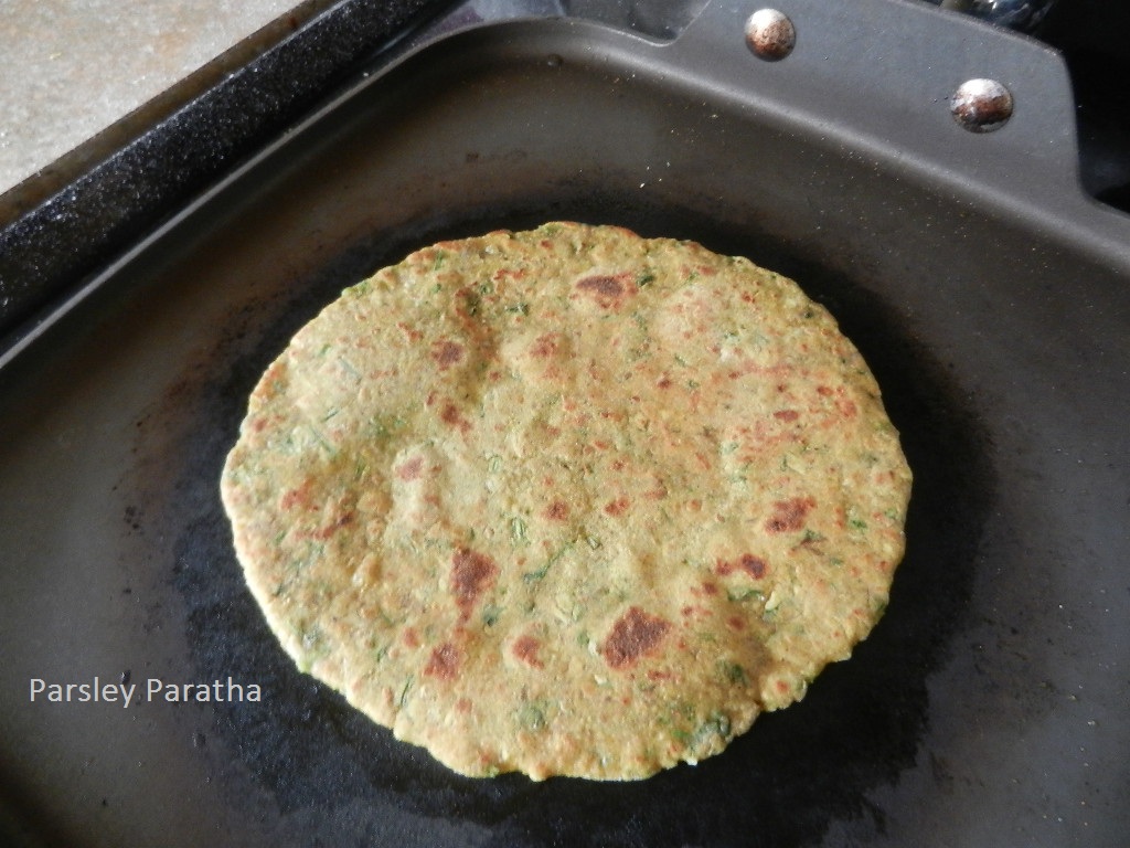 Sizzling Indian Recipes..... Parsley paratha enriched with flaxseed