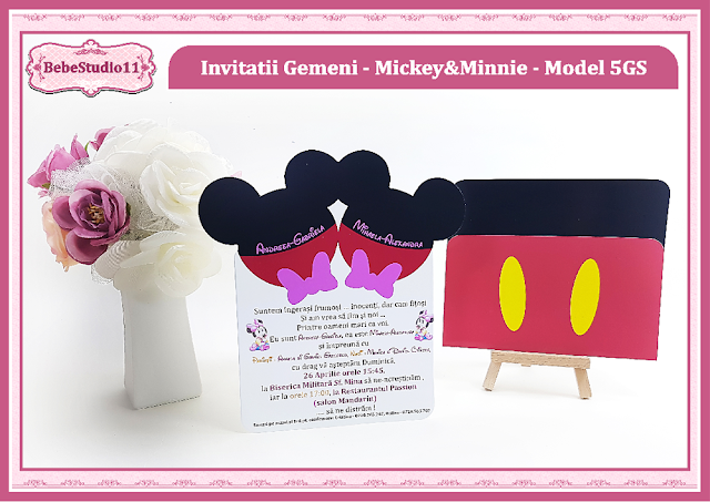 invitatii botez fara foto gemeni Mickey-Minnie