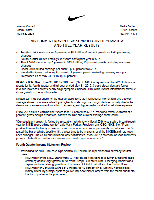 nike financial report