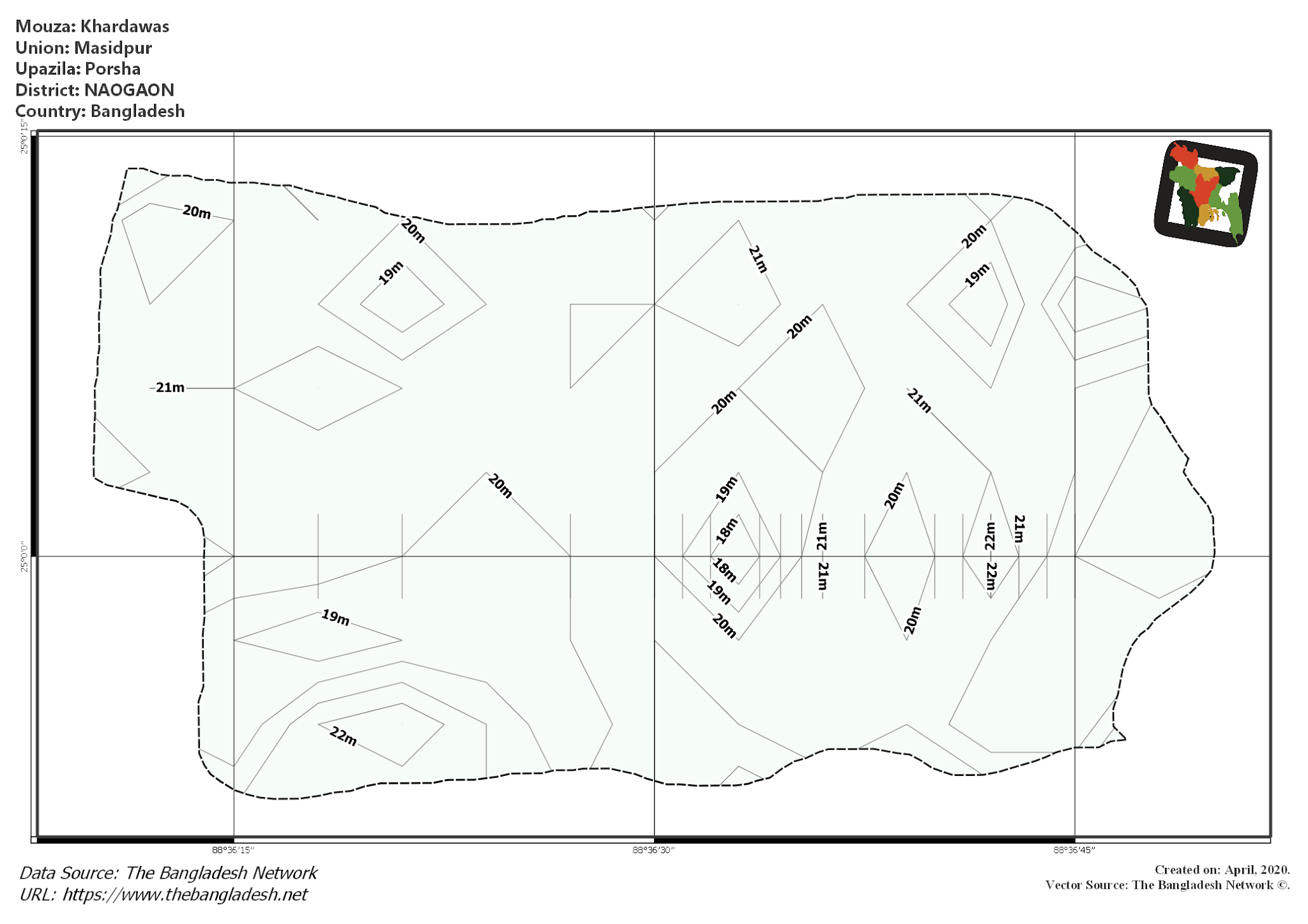 Map of Khardawas Mouza of Porsha Upazila, NAOGAON, Bangladesh.