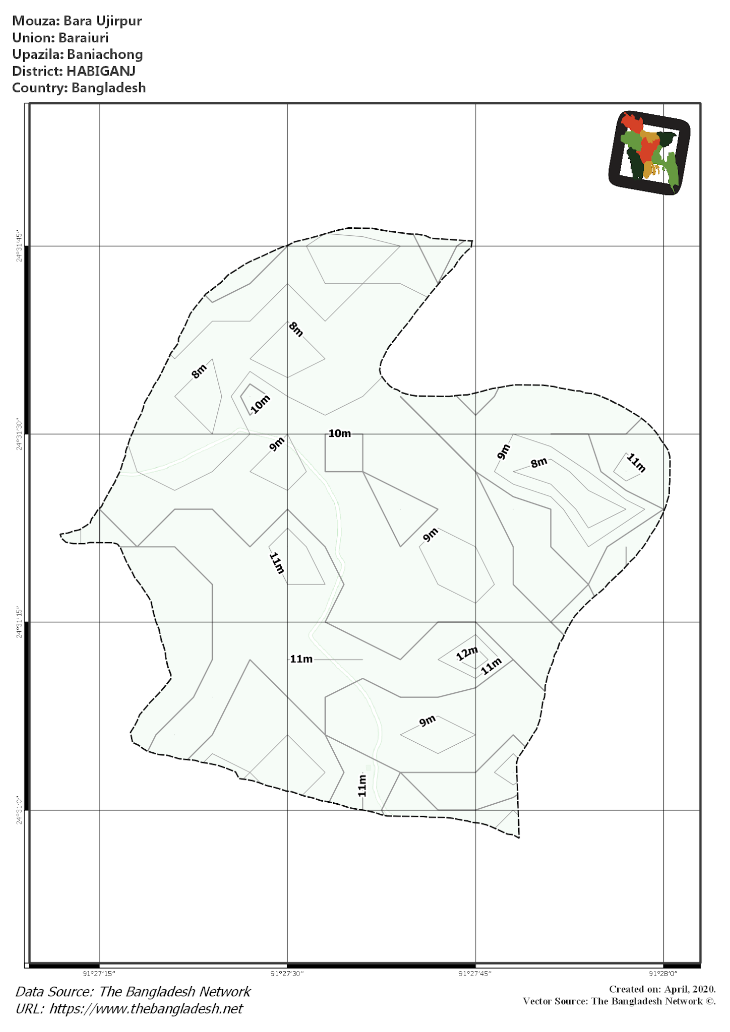 Map of Bara Ujirpur Mouza of Baniachong Upazila, HABIGANJ Map of Bara Ujirpur Mouza of Baniachong Upazila, HABIGANJ, Bangladesh.