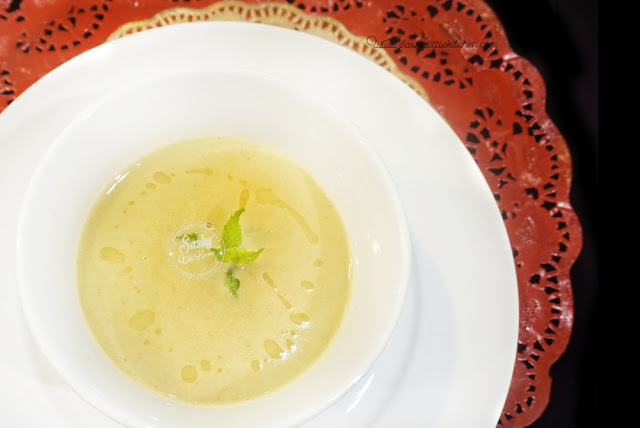 apple and celery potage with beurre noisettes prawn with pine nut