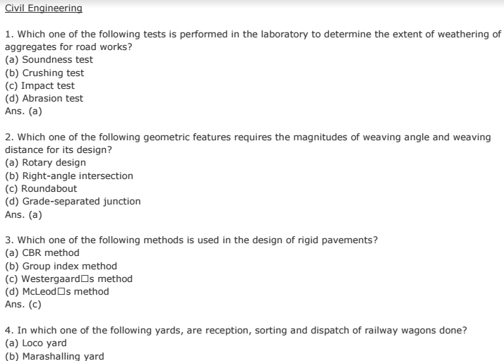 ONGC Previous Solved Papers Civil Engg MCQ Questions and Answers PDF