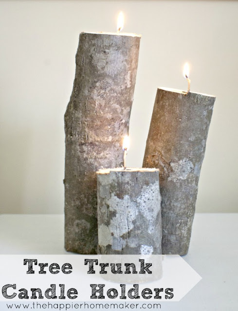 Tree trunk candle holders, by The Happier Homemaker featured on Funky Junk Interiors
